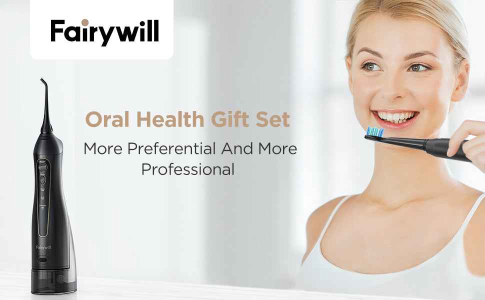 Fairywill FW5020E Water Dental Flosser & Sonic Electric Toothbrush Set - IPX7 Waterproof Portable Oral Care Kit