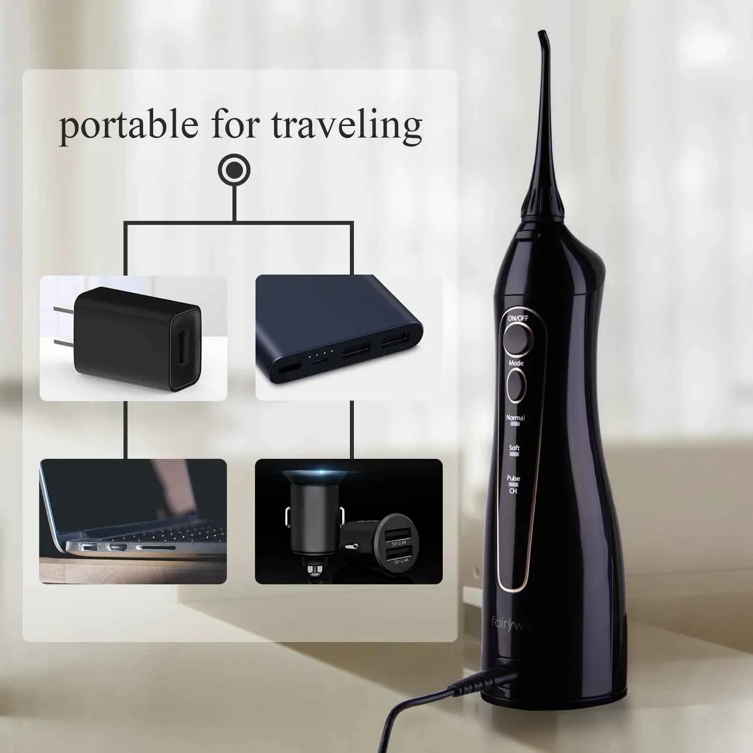 Fairywill FW5020E Water Dental Flosser & Sonic Electric Toothbrush Set - IPX7 Waterproof Portable Oral Care Kit