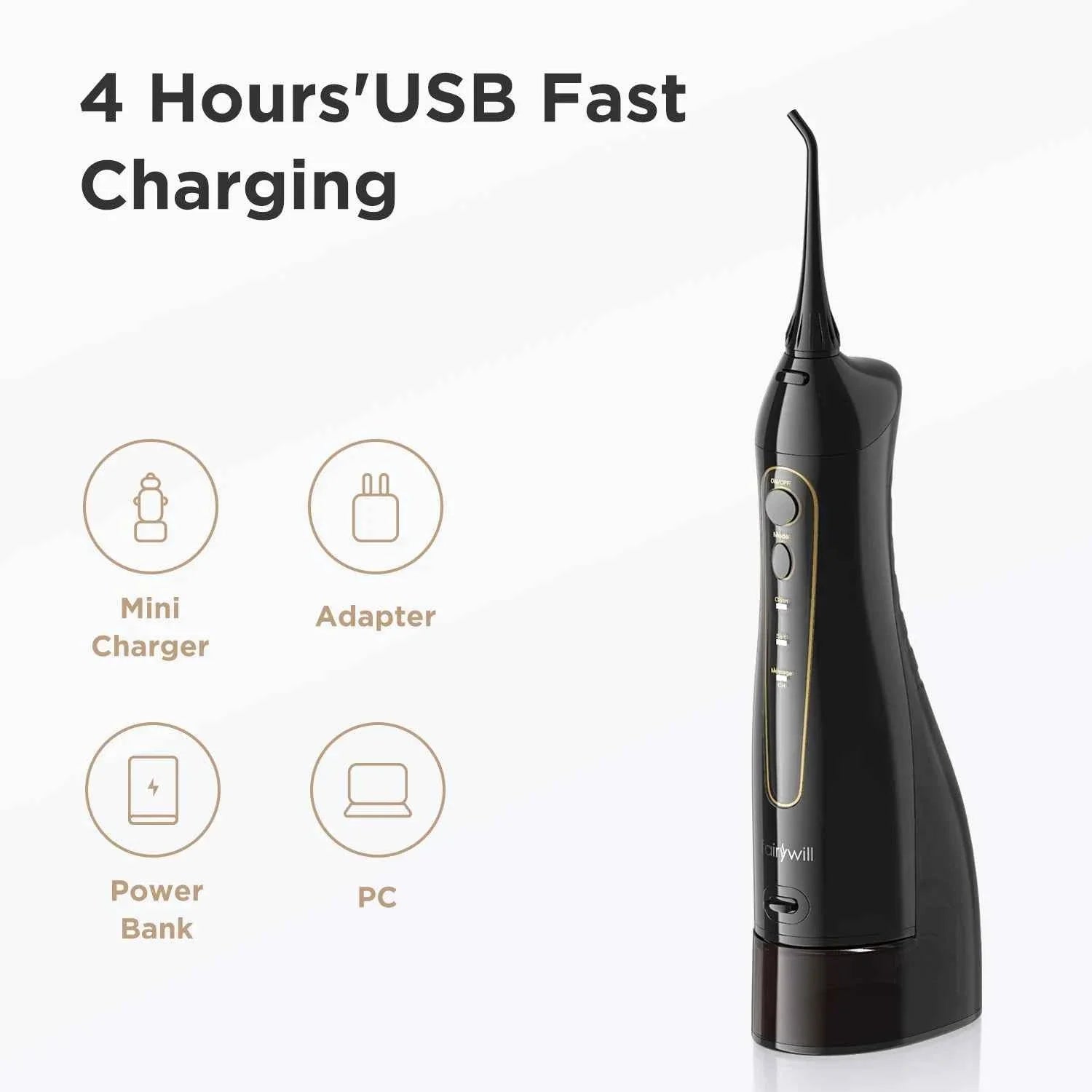 Fairywill FW5020E Water Dental Flosser & Sonic Electric Toothbrush Set - IPX7 Waterproof Portable Oral Care Kit