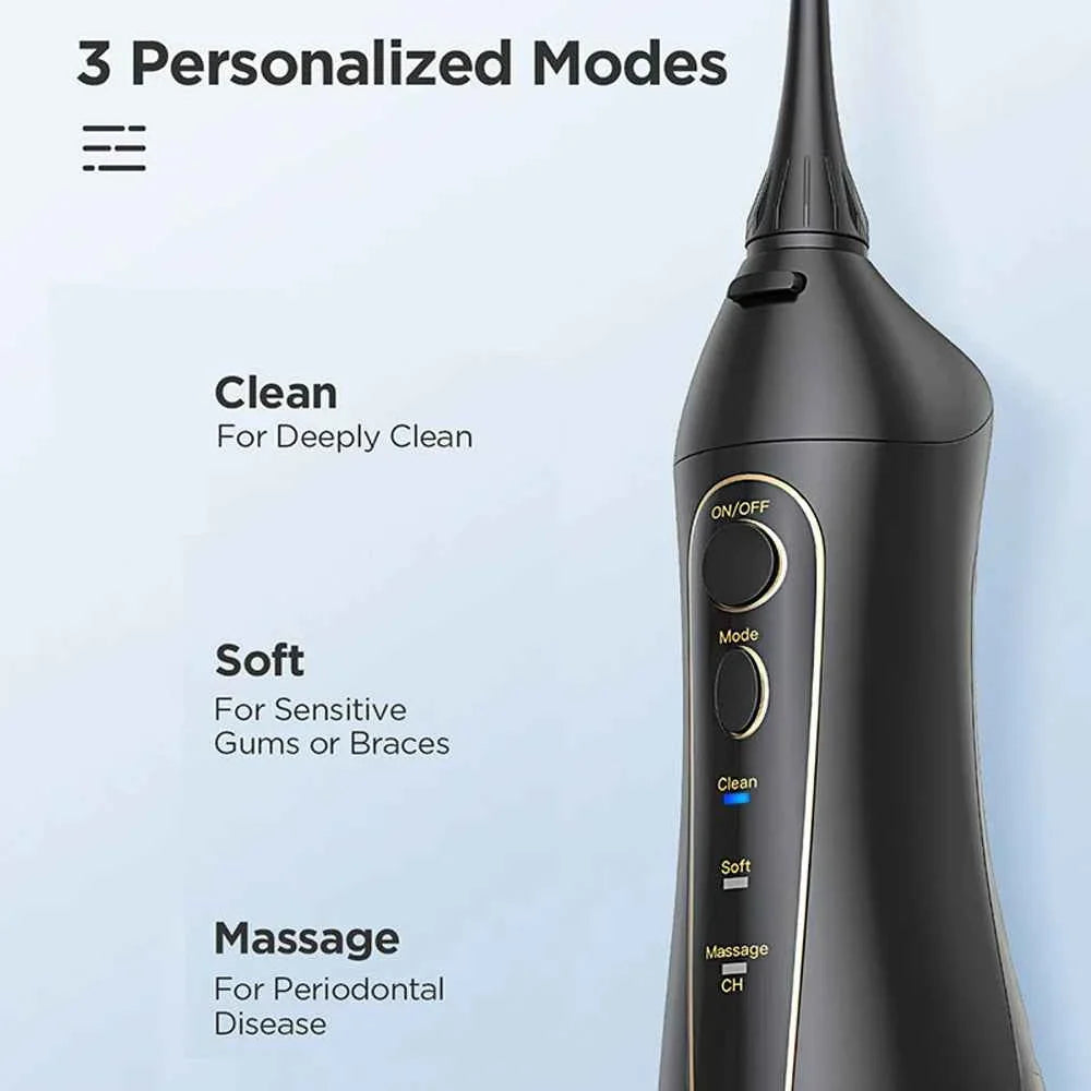 Fairywill Portable Oral Irrigator - 300ML Rechargeable Water Flosser with 3 Cleaning Modes