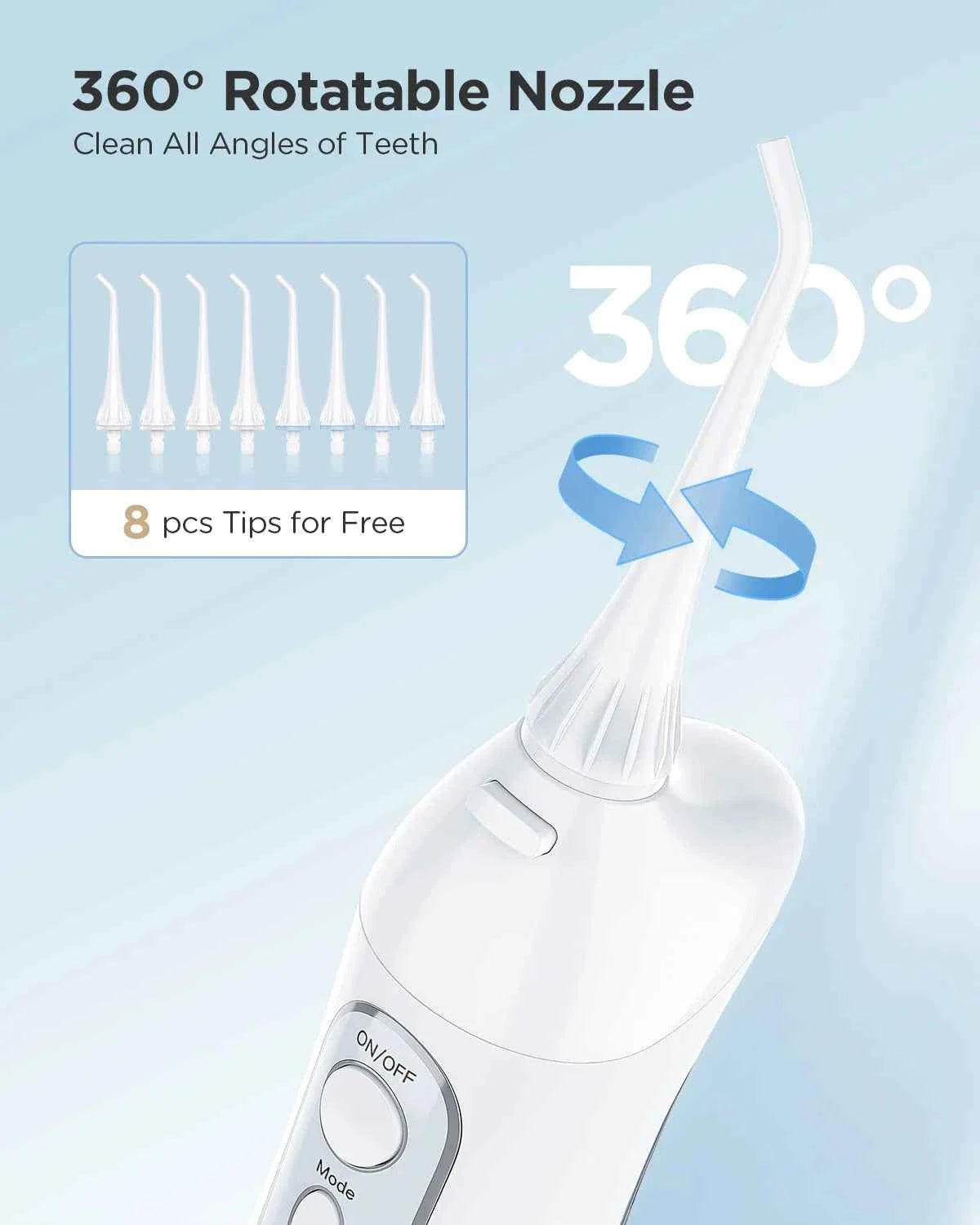 Fairywill Portable Oral Irrigator - 300ML Rechargeable Water Flosser with 3 Cleaning Modes