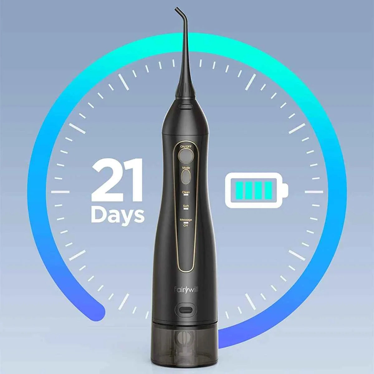 Fairywill Portable Oral Irrigator - 300ML Rechargeable Water Flosser with 3 Cleaning Modes