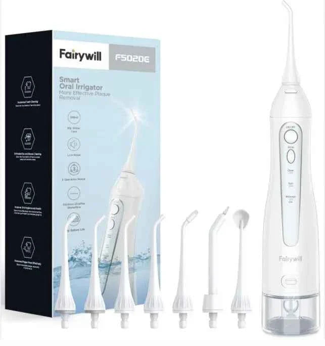 Fairywill Portable Oral Irrigator - 300ML Rechargeable Water Flosser with 3 Cleaning Modes