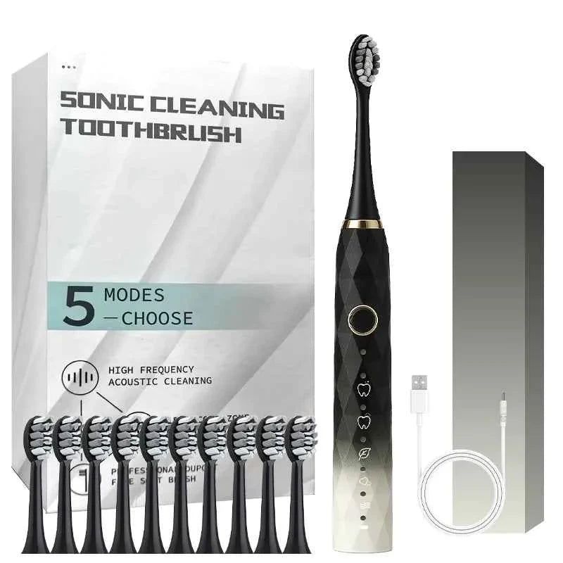 Electric Toothbrush Rotary Cleaning Teeth Brush Waterproof Electronic Tooth Brush With Timer USB Rechargeable Toothbrush 10 head