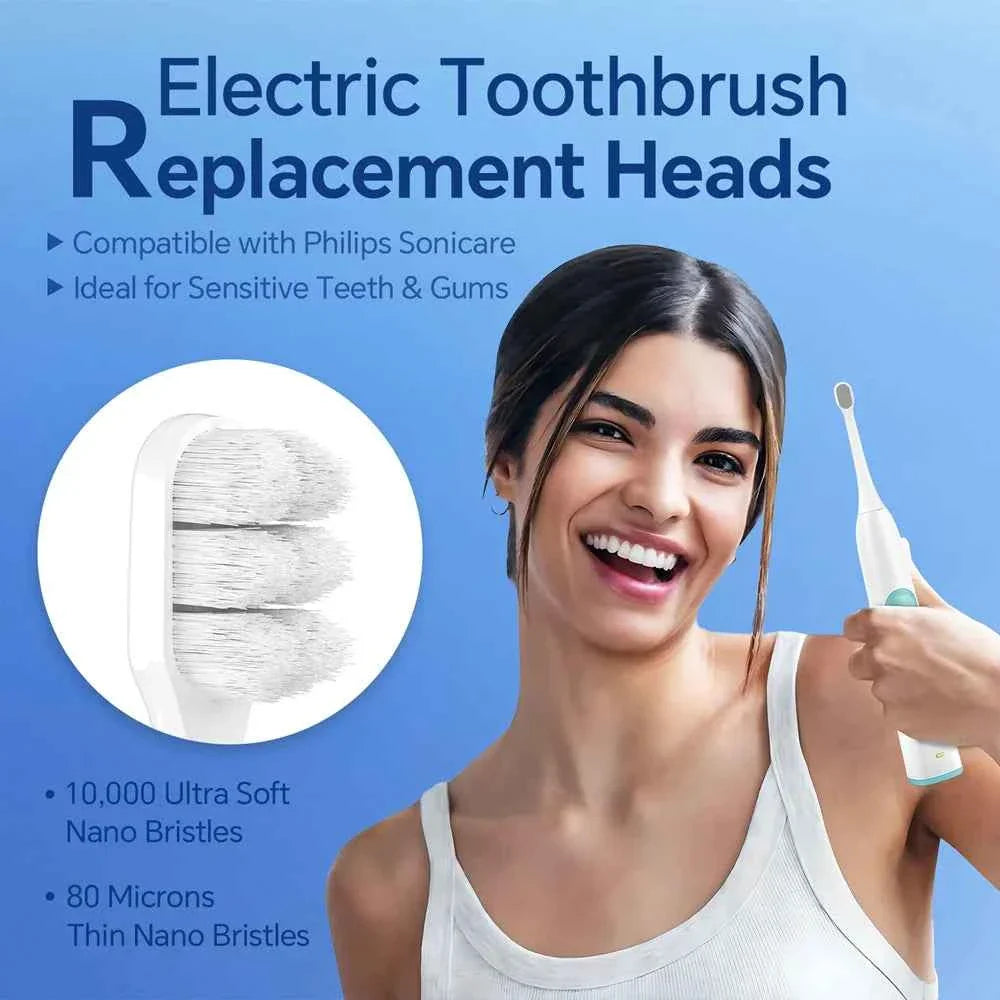 Electric Toothbrush Replacement Heads Compatible with Philips Sonicare, Ultra Soft Nano Bristles Brush Heads for Sensitive Care