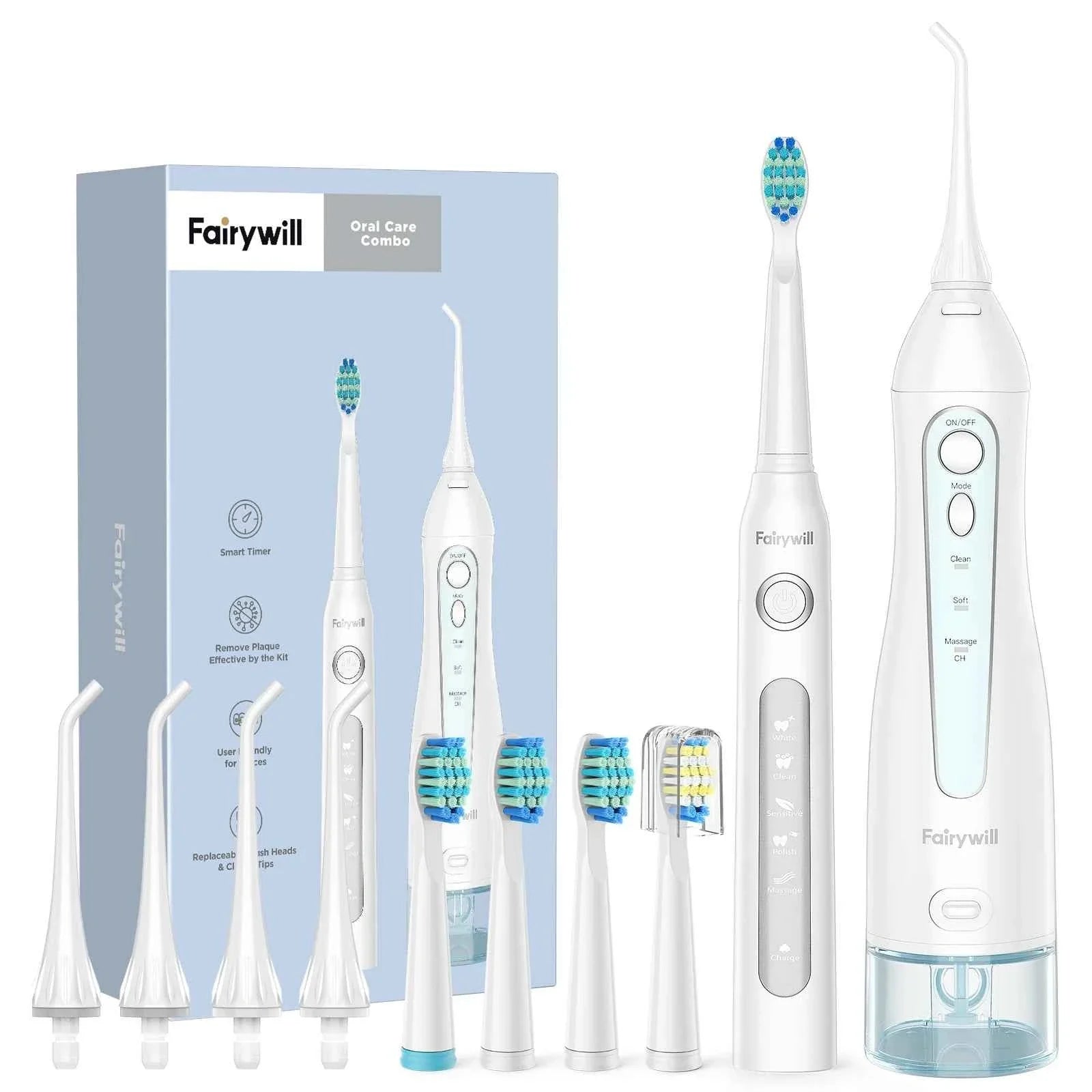 Fairywill Professional Oral Care Set - Waterproof Water Flosser & Electric Sonic Toothbrush Combo